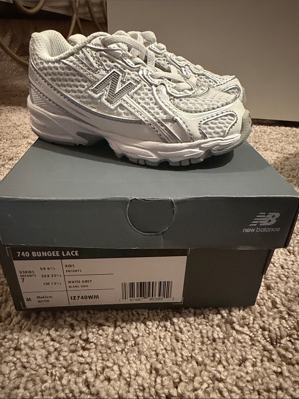 New Balance Kids White and Grey Mesh Athletic Sneakers